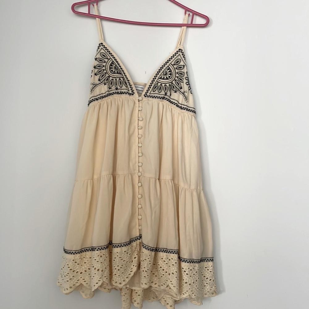 Cream Embroidered Cotton Sundress - Brand Unspecified
